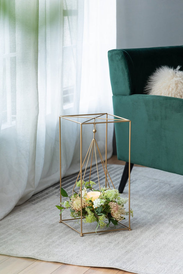 English Elm 10.2x10.2x21.5" Metal Candle Holder - Geometric Gold Iron Centerpiece for Mantel, Bedroom Glow, Luxe Décor (21.5") W2078P390750