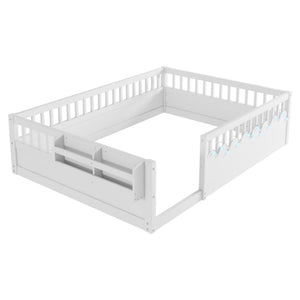 English Elm Full Montessori floor bed offering high rails, built-in light and shelf for safe independent sleep and storage White 79.13 L x 13 W x 6.3 H W2593P333586