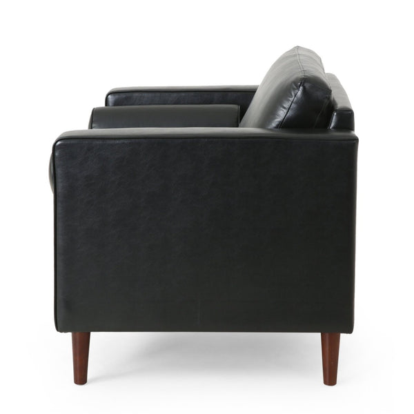 English Elm Club Chair Button Tufted Waffle Stitch Upholstery Birch Legs Mid Century Accent N776P389472B