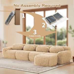 English Elm L-shaped Modular Plush Sectional Sofa with Cloud Foam Cushions for Cozy Living Spaces Light Khaki W714S01572