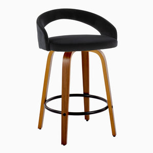 English Elm Fixed-height Swivel Counterstools Mahogany Wood Chrome Footrest Velvet Seat Set of 2 Black B202S01777