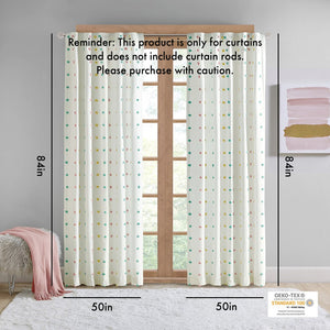 English Elm Cotton Callie Jacquard Pom Pom Curtain Panel 50x84" OEKO-TEX 100% Cotton Lined Rod Pocket Panel B03596330