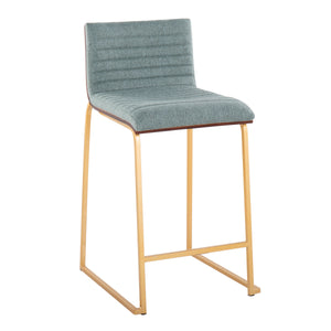 English Elm Mason Mara 26" Contemporary Counter Stool Set Of 2 In Gold Metal, Walnut Wood & Green Fabric B202P222072
