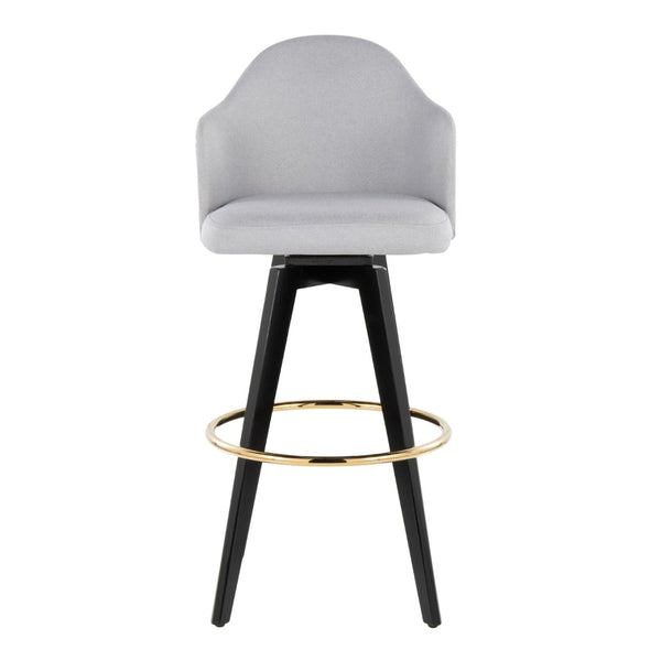English Elm Fixed-height Swivel Barstools Upholstered Grey Fabric Black Wood Legs Kitchen Set of 2 Light Grey B202S01866