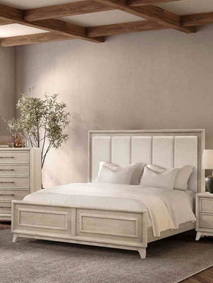 English Elm Contemporary Eastern King Bed Oak Veneer Channel Padded Headboard Transitional Bedroom B2741S00856