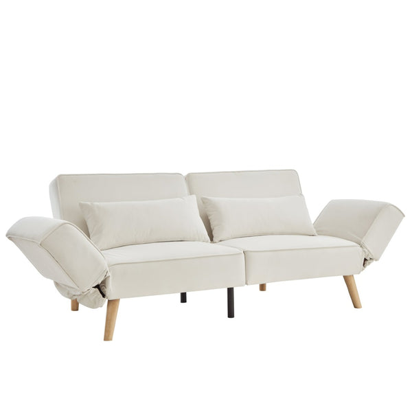 English Elm 72.8" Velvet Futon Sleeper Sofa Split Back Reclining Couch for Apartments and Guest Rooms Beige W1669P364124