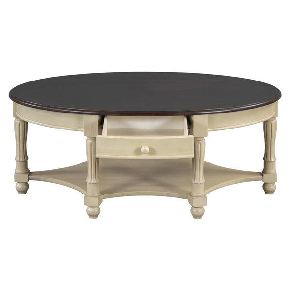 English Elm Vintage Oval Coffee Table With Drawer & Storage Shelf - French Country Charm For Living Rooms N735P277388K-GIGA