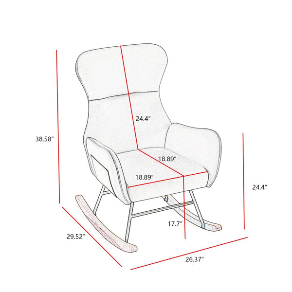 English Elm Beige Teddy Fabric Rocking Armchair with High Back for Nursery or Living Room W3985P400394
