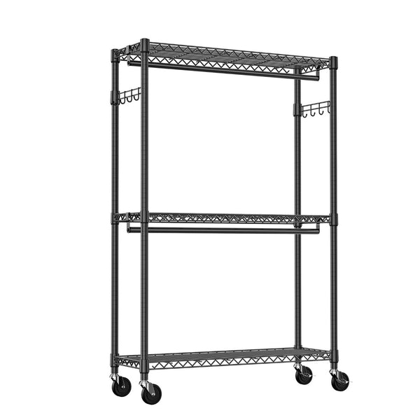 English Elm Heavy Duty Rolling Garment Rack Freestanding Closet Organizer with Adjustable Steel Shelving Black W5386P445614