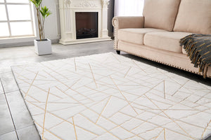 English Elm Luxury Geometric Abstract Gold-Gilded Chinchilla Faux Fur Area Rug - Machine Washable & Plush Comfort B030P233684