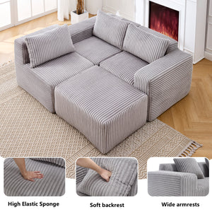 English Elm Modern Minimalist Modular Sectional Sofa – L-Shape Right-Facing Chaise With Deep Seats In Light Gray W2959S00003