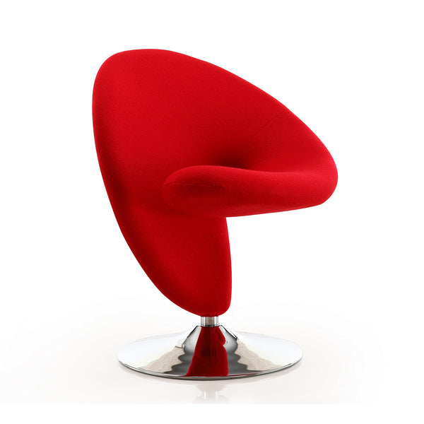 English Elm Curl Wool Blend Swivel Lounge Chair with Polished Chrome Base, 360° Rotation, Plush High-Density Foam Comfort Red B365P397998