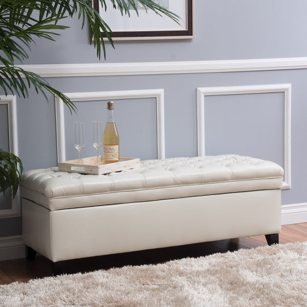 English Elm Christopher Knight Home® - Juliana Storage Ottoman – Elegant Ivory Pu Upholstered Accent With Hidden Storage For Any Room 57741.00IVY