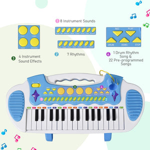 English Elm Qaba Kids 31 Key Electronic Piano with Microphone Stool Flashing Lights and Songs W2225P229229