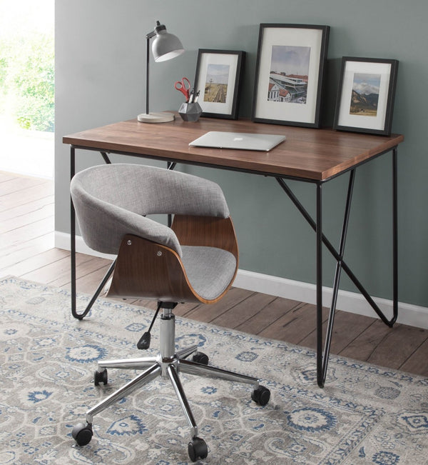 English Elm Task Chair with Chrome Five Star Base Grey Fabric Seat for Modern Home Office Use B202P474198