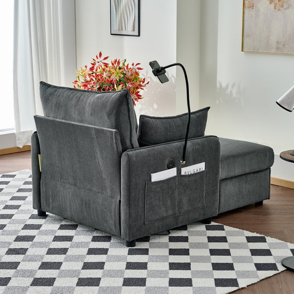 English Elm 55" Oversized Chaise Lounge Chair With Ottoman & Storage: Stylish Comfort For Small Spaces, Grey W3373P330165