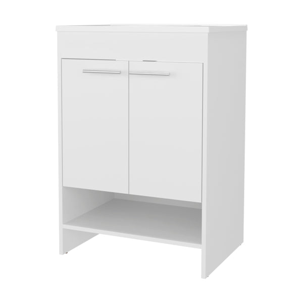 English Elm White 2-Door Bathroom Vanity with Open Shelves, Bright White Finish, Modern Clean Look for Small Spaces B062P355531
