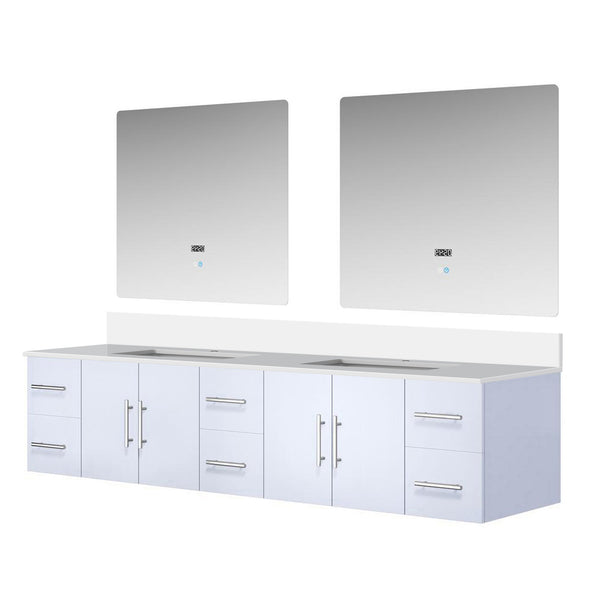 English Elm Glossy Double Bath Vanity 84" W x 22" D with Cultured Marble Top, 36" LED Mirrors, Soft-Close Drawers B2731S00892