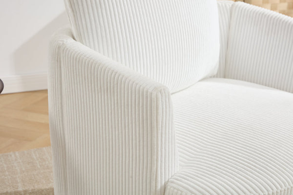 English Elm swivel Barrel Accent Chair with Solid Wood Frame & Metal Base, 350 lb Capacity, Sleek Curved Backrest Elegance White W2120P293677