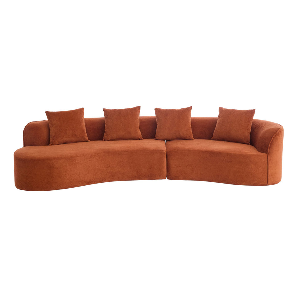 English Elm Christopher Knight Home® - 126" Curved Sectional Sofa - Dark Orange Full Foam, Oversized 5-Seater For Modern Living Rooms N771P247830C_N771P247831C