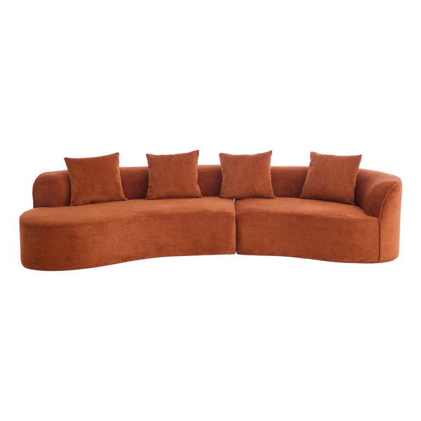 English Elm Christopher Knight Home® - 126" Curved Sectional Sofa - Dark Orange Full Foam, Oversized 5-Seater For Modern Living Rooms N771P247830C_N771P247831C