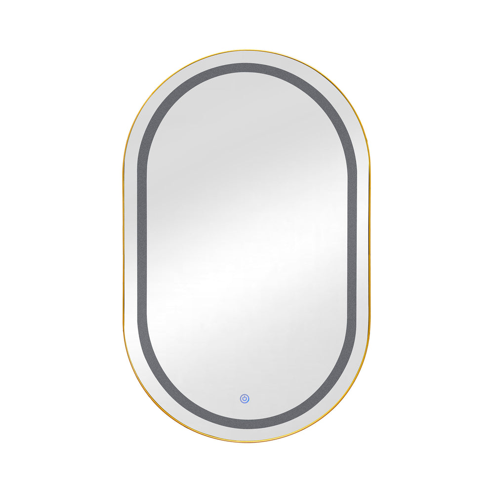 English Elm Oval LED Medicine Cabinet Mirror with Golden Frame, Wall-Mounted, Magnetic Accessories & 2 Glass Shelves W688P210779