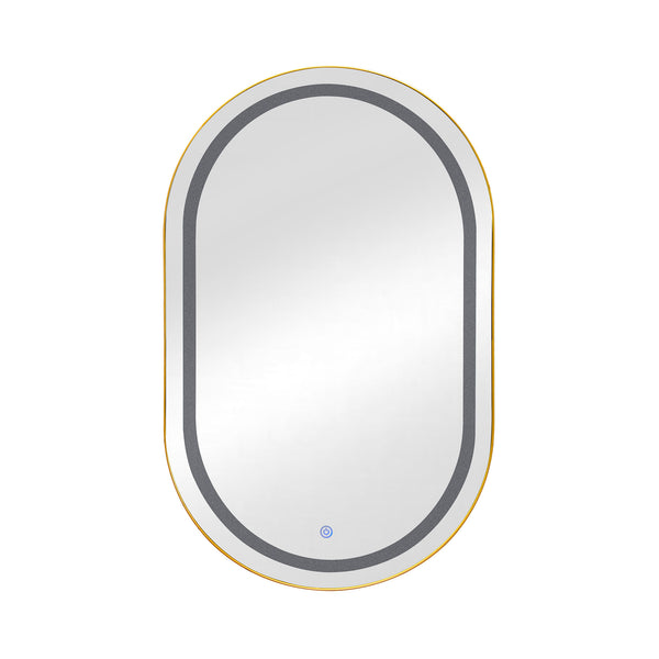 English Elm Oval LED Medicine Cabinet Mirror with Golden Frame, Wall-Mounted, Magnetic Accessories & 2 Glass Shelves W688P210779