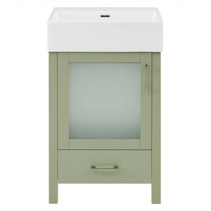 English Elm 20-Inch modern bathroom vanity with ceramic sink, soft-close door and ample storage for small spaces Green WF324691AAF