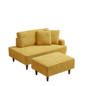 English Elm Indoor Boucle Chaise Lounge with Detachable Ottoman Convertible Daybed Bedroom Reading Nook Yellow W5515P438711