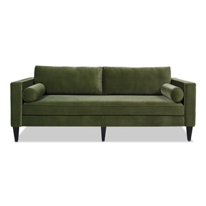 English Elm Jennifer Taylor Home - Nicholi 84" Mid-Century Sofa in Olive Performance Velvet — Handbuilt Solid Hardwood Frame, Durable Comfort B2719P238300