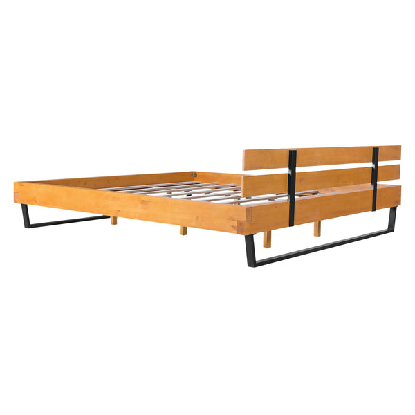 English Elm Christopher Knight Home® - PINE Wood Bed Frame King Size with Pine Grain & Black Iron Accents, Industrial Modern Durability Natural+Black N770P270083N_N770P270084N