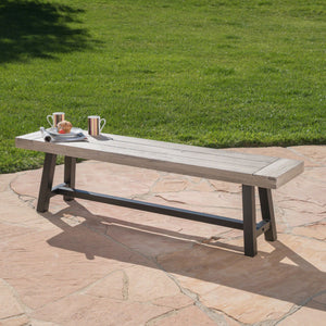 English Elm Christopher Knight Home® - Light Acacia Wood Outdoor Bench 66.5" Slat Top Industrial Design, Sandblast Grey Finish, Sturdy Metal Frame 54562.00MP1SGRY