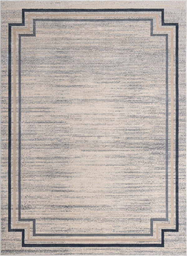 Unique Loom Oasis Fountain Machine Made Border Rug Gray, Ivory/Beige/Navy Blue 9' 0" x 12' 2"