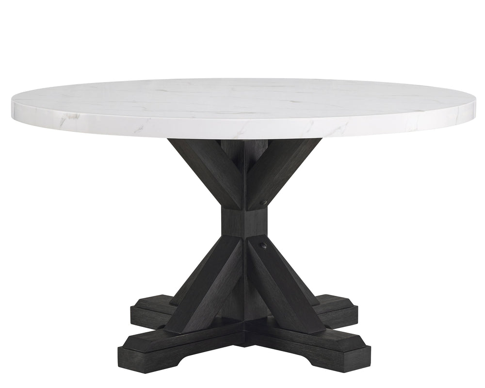 English Elm 1pc Round Faux Marble Dining Table 54" Glossy Top on Black Tapered Legs Modern Centerpiece White 57 L x 57 W x 11 H B011S00982