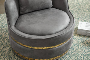 English Elm Swivel Velvet Barrel Chair with Stainless Steel Base, Padded 360° Rotating Accent Seat for Home Grey W2915P218185