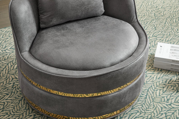English Elm Swivel Velvet Barrel Chair with Stainless Steel Base, Padded 360° Rotating Accent Seat for Home Grey W2915P218185