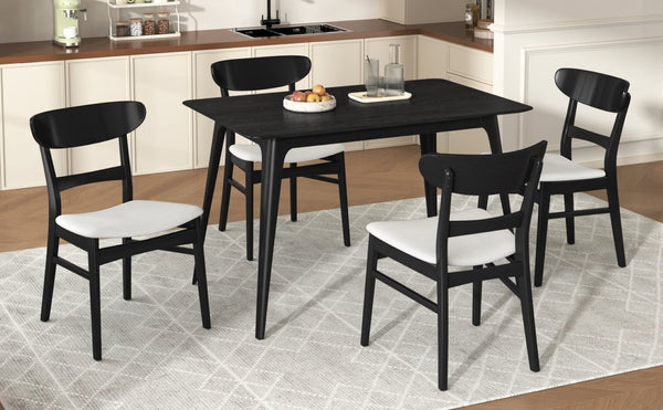 English Elm [video] Mid-century Modern Rubberwood 5-piece Dining Set with Padded Chairs Beige Seats N759S011001K