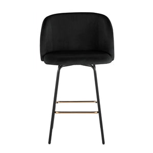 English Elm Fixed-height Swivel Counterstools Velvet Seat Gold Footrest Glam Kitchen Island Set Black B202S01827