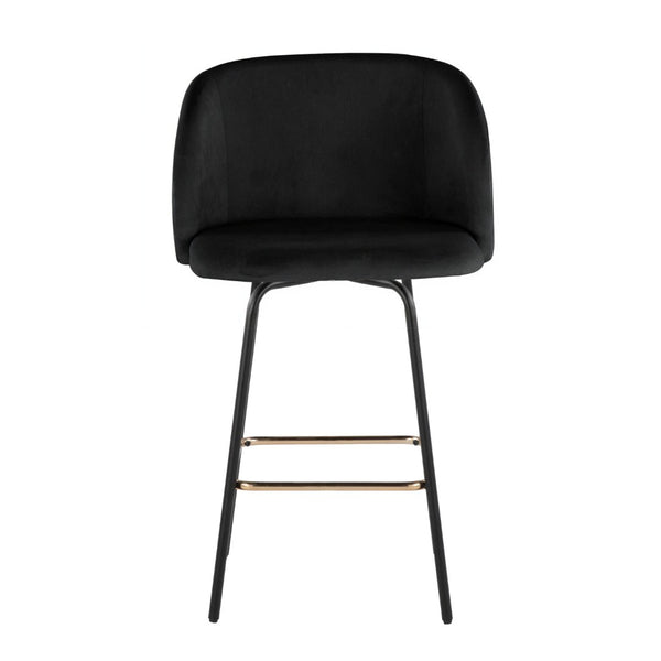 English Elm Fixed-height Swivel Counterstools Velvet Seat Gold Footrest Glam Kitchen Island Set Black B202S01827