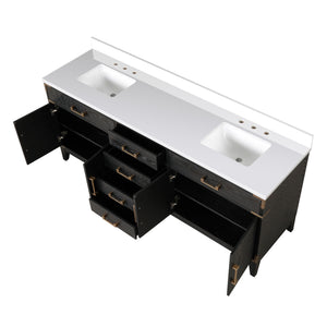 English Elm Black Oak Double Bath Vanity 80" W X 22" D With Elegant White Quartz Top & Ample Storage Solutions B2731P260963