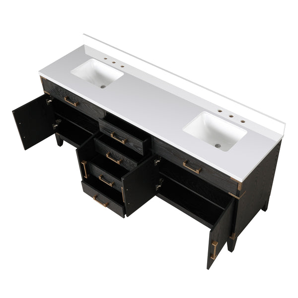 English Elm Black Oak Double Bath Vanity 80" W X 22" D With Elegant White Quartz Top & Ample Storage Solutions B2731P260963