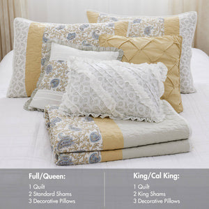 English Elm 6 Madison Park Dawn Cotton Percale Reversible Quilt Set Full/Queen Paisley Pintuck Lace Taping Vintage Chic Comfort Yellow 17.72 L x 22.83 W x 8.66 H B035129027