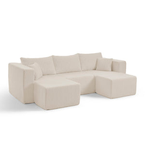 English Elm Compact Modular Sectional Corduroy Sofa High Density Foam Fill for Small Space Living Beige W487P411611