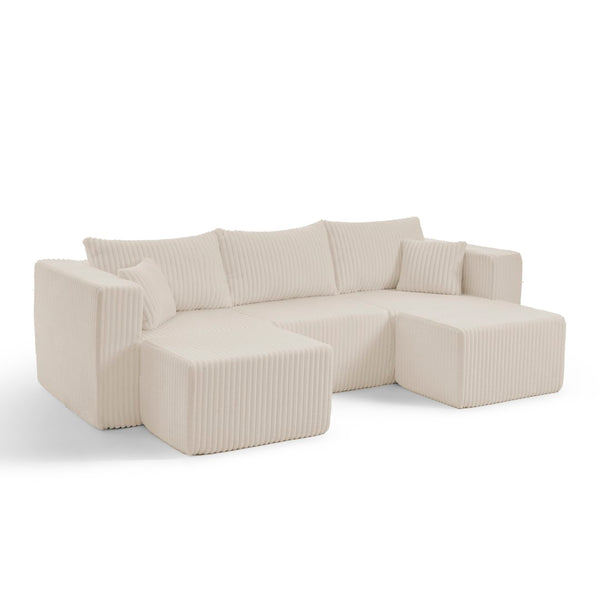 English Elm Compact Modular Sectional Corduroy Sofa High Density Foam Fill for Small Space Living Beige W487P411611
