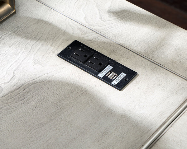 English Elm Transitional Corner Computer Desk Antique White with Lift-Top, USB Ports, Power Outlets, Drawer - Spacious ergonomic workspace for home office B2741P341679