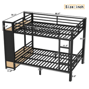 English Elm Full Metal Bunk Bed For Teens - Space-Saving Full Over Full Design With Storage Shelves & Drawers, Black W1580S00234
