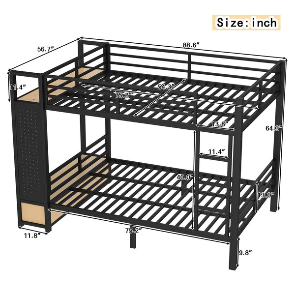 English Elm Full Metal Bunk Bed For Teens - Space-Saving Full Over Full Design With Storage Shelves & Drawers, Black W1580S00234