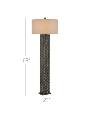Currey & Company Eden Floor Lamp - Hand-twisted Seagrass Column With Gingham Pattern And Linen Shade, Artisan Crafted Black Seagrass 8000-0171-currey-company