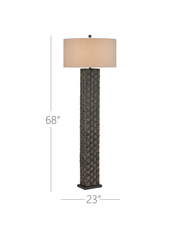 Currey & Company Eden Floor Lamp - Hand-twisted Seagrass Column With Gingham Pattern And Linen Shade, Artisan Crafted Black Seagrass 8000-0171-currey-company