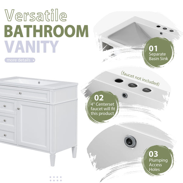 English Elm 36'' Modern Bathroom Vanity with Mirror Cabinet and Sink, Spacious Storage, Soft-Close Doors & Drawers White SW000134AAK-3